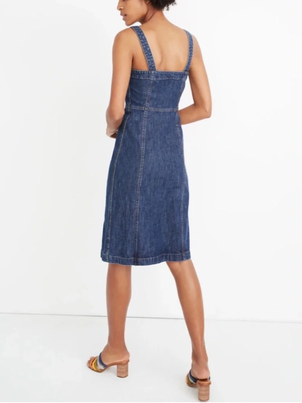 Madewell Sleeveless Button-Front Denim Midi Dress in Dark Blue-0 - Picture 3 of 7